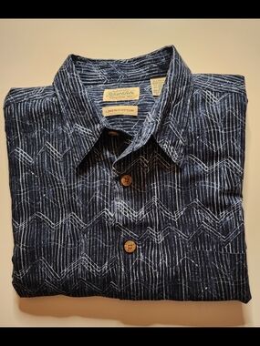 St. John's Bay Navy Button-Down Shirt with White Geometric Print